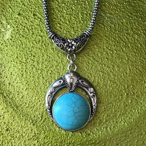Turquoise long silver necklace